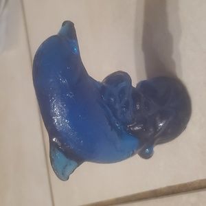 Vintage Aqua Glass Blue Dolphin Sculpture 3in